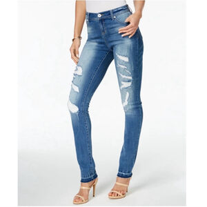 INC Women's Curvy Fit Ripped Skinny Leg Jeans Blue Size 4